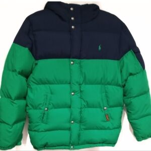 Ralph Lauren Green and Navy Puffer Jacket Size: 18-20 Boys